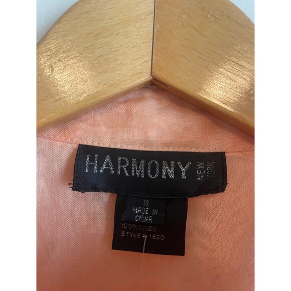 Harmony short sleeve linen button up shirt peach sheer collar art Size 18 - Picture 6 of 9